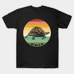 Leopard Tortoise on Vintage Retro Africa Sunset T-Shirt